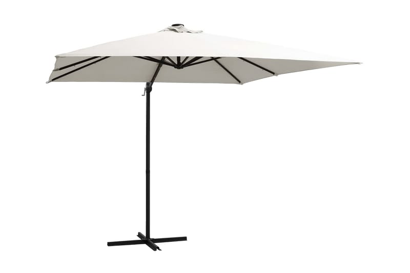 Frihängande parasoll med LED och stålstång 250x250 cm sand - Vit - Utemöbler - Solskydd - Parasoll - Hängparasoll & frihängande parasoll
