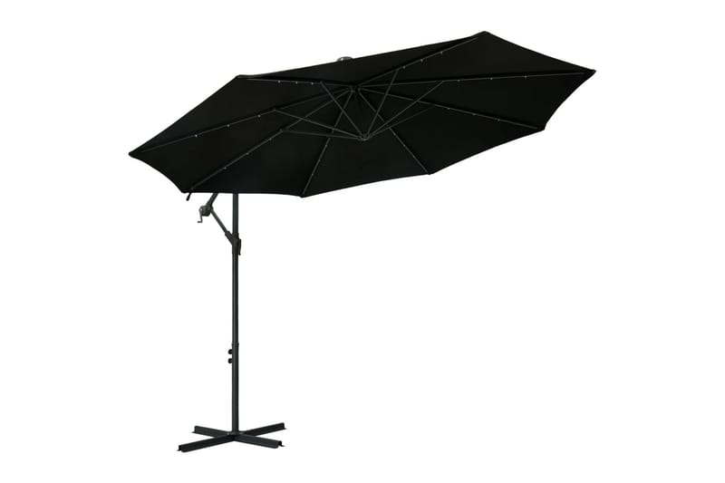 Frihängande parasoll med LED och stålstång 300 cm svart - Svart - Utemöbler - Solskydd - Parasoll - Hängparasoll & frihängande parasoll