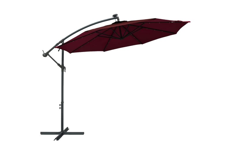 Frihängande parasoll med LED och stålstång vinröd - Röd - Utemöbler - Solskydd - Parasoll - Hängparasoll & frihängande parasoll