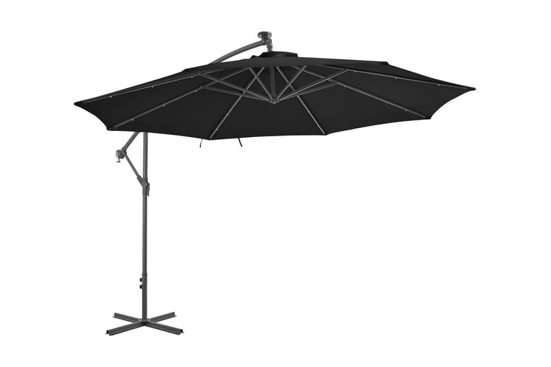 Frihängande parasoll med LED svart 350 cm