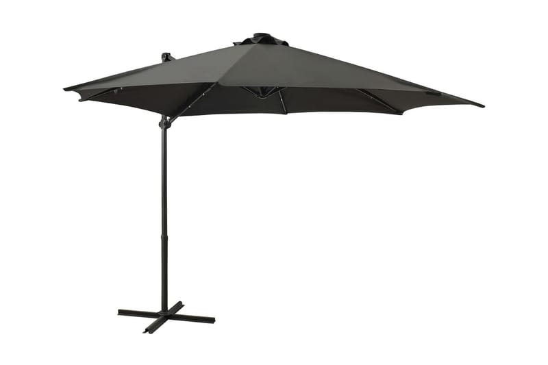 Frihängande parasoll med stång och LED antracit 300 cm - Grå - Utemöbler - Solskydd - Parasoll - Hängparasoll & frihängande parasoll