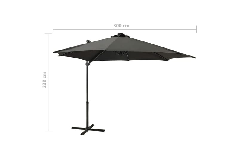 Frihängande parasoll med stång och LED antracit 300 cm - Grå - Utemöbler - Solskydd - Parasoll - Hängparasoll & frihängande parasoll
