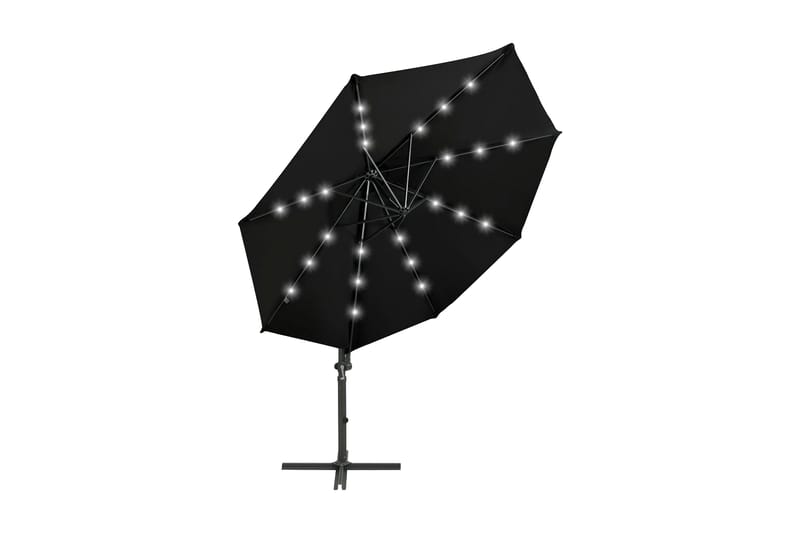 Frihängande parasoll med stång och LED svart 300 cm - Svart - Utemöbler - Solskydd - Parasoll - Hängparasoll & frihängande parasoll