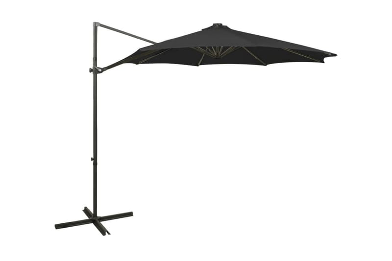 Frihängande parasoll med stång och LED svart 300 cm - Svart - Utemöbler - Solskydd - Parasoll - Hängparasoll & frihängande parasoll