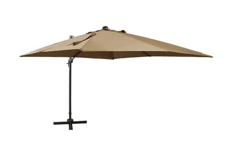 Frihängande parasoll med stång och LED taupe 300 cm - Brun - Utemöbler - Solskydd - Parasoll - Hängparasoll & frihängande parasoll