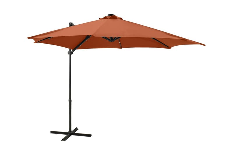 Frihängande parasoll med stång och LED terrakotta 300 cm - Brun - Utemöbler - Solskydd - Parasoll - Hängparasoll & frihängande parasoll