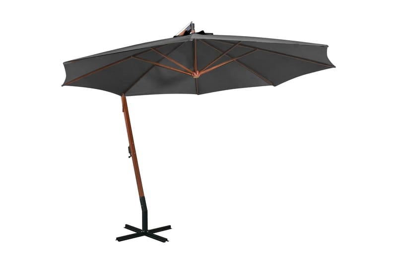 Hängande parasoll med stolpe antracit 3,5x2,9 massivt grantr - Grå - Utemöbler - Solskydd - Parasoll - Hängparasoll & frihängande parasoll