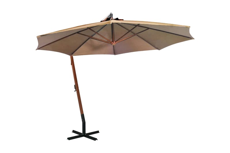 Hängande parasoll med stolpe taupe 3,5x2,9 massivt granträ - Brun - Utemöbler - Solskydd - Parasoll - Hängparasoll & frihängande parasoll