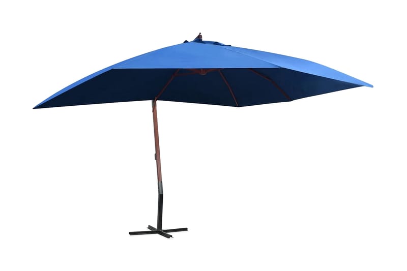 Hängande parasoll med trästång 400x300 cm blå