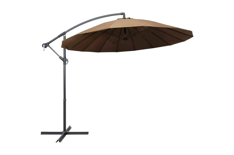 Hängande parasoll taupe 3 m aluminiumstång - Brun - Utemöbler - Solskydd - Parasoll