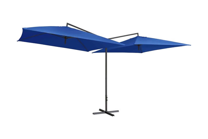 Dubbelt parasoll med stålstång 250x250 cm azurblå - Blå - Utemöbler - Solskydd - Parasoll