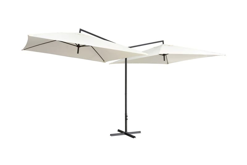 Dubbelt parasoll med stålstång 250x250 cm sandvit - Vit - Utemöbler - Solskydd - Parasoll