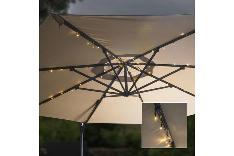 HI Soldriven LED-slinga till parasoll 130 cm - Vit - Utemöbler - Solskydd - Parasoll