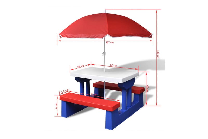 Picknickbord med bänkar och parasoll för barn flerfärgad - Flerfärgad - Utemöbler - Solskydd - Parasoller