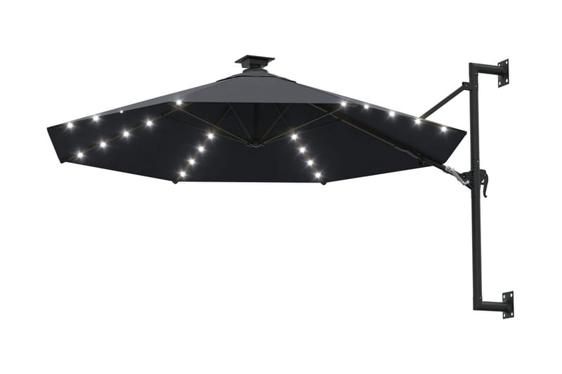 Väggmonterat parasoll med LED och metallstång 300 cm antraci - Grå - Utemöbler - Solskydd - Parasoll