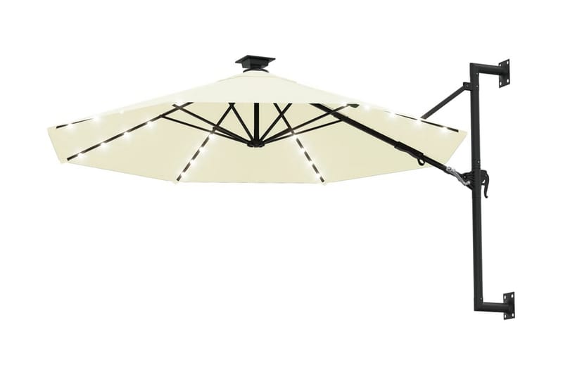Väggmonterat parasoll med LED och metallstång 300 cm sandfär - Vit - Utemöbler - Solskydd - Parasoll
