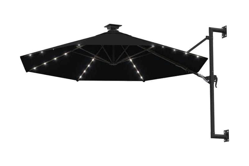 Väggmonterat parasoll med LED och metallstång 300 cm svart - Svart - Utemöbler - Solskydd - Parasoll