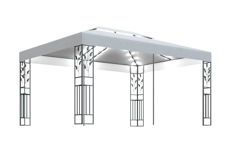 Paviljong med dubbeltak och ljusslinga LED 3x4 m vit - Vit - Utemöbler - Solskydd - Paviljong - Komplett paviljong