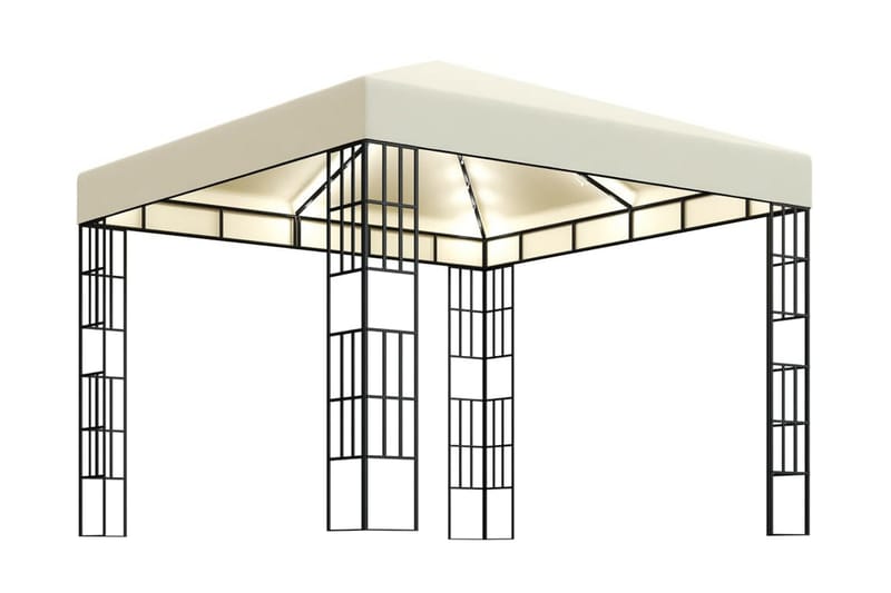 Paviljong med ljusslinga LED 3x3 m gräddvit - Vit - Utemöbler - Solskydd - Paviljong - Komplett paviljong