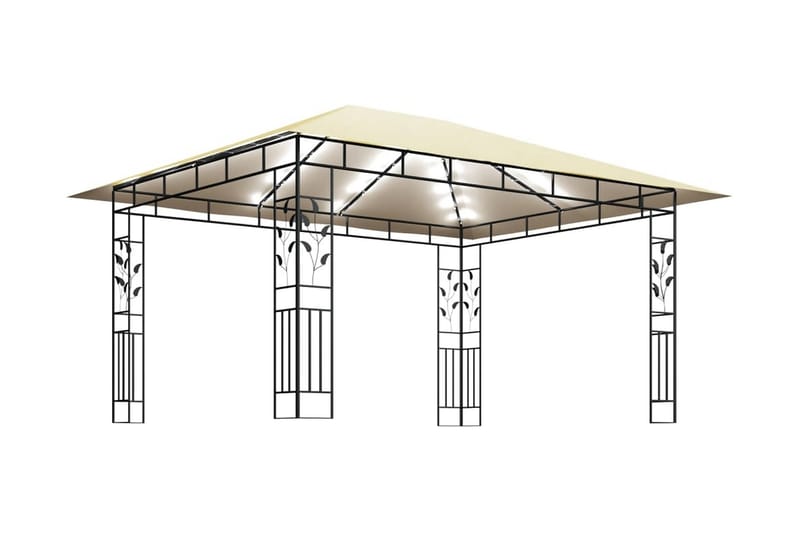 Paviljong med myggnät och ljusslinga LED 4x3x2,73 m gräddvit - Vit - Utemöbler - Solskydd - Paviljong - Komplett paviljong