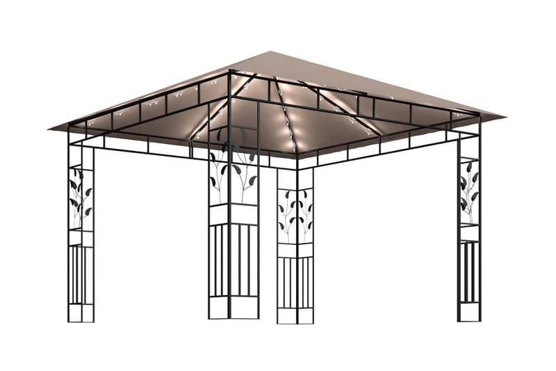 Paviljong myggnät och ljusslinga LED 3x3x2,73 m taupe 180 g/ - Brun - Utemöbler - Solskydd - Paviljong - Komplett paviljong