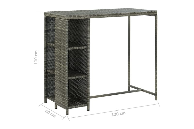 Barbord med förvaringshyllor grå 120x60x110 cm konstrotting - Grå - Utemöbler - Utebord & trädgårdsbord - Barbord utomhus