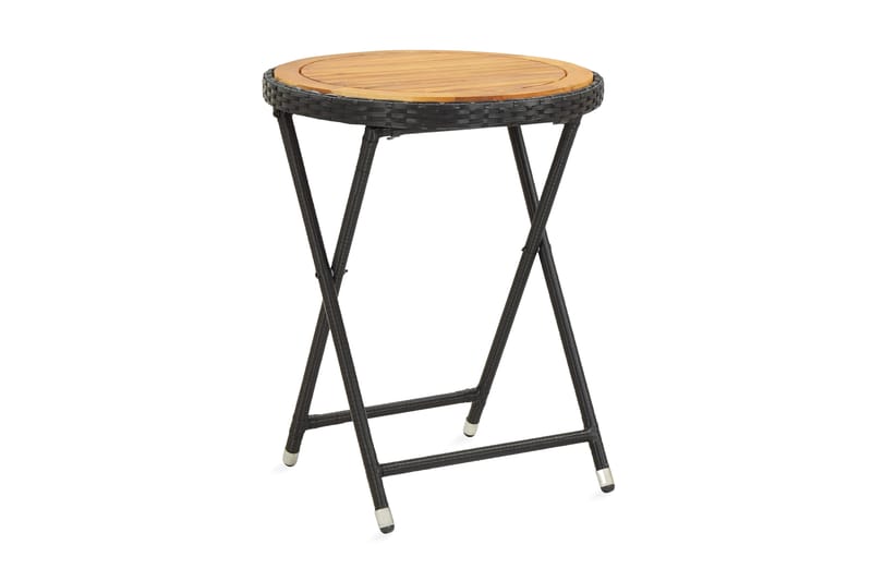 Tebord svart 60 cm konstrotting och massivt akaciaträ - Svart - Utemöbler - Balkong - Balkongmöbler - Balkongbord