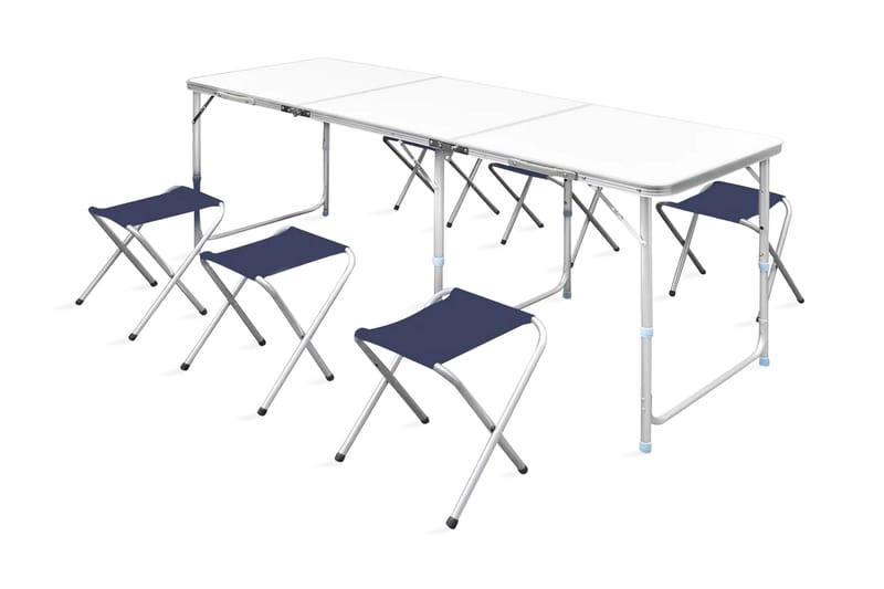 Campingbord med 6 stolar hopfällbar och justerbar i höjd 180 - Vit - Utemöbler - Utebord & trädgårdsbord - Campingbord