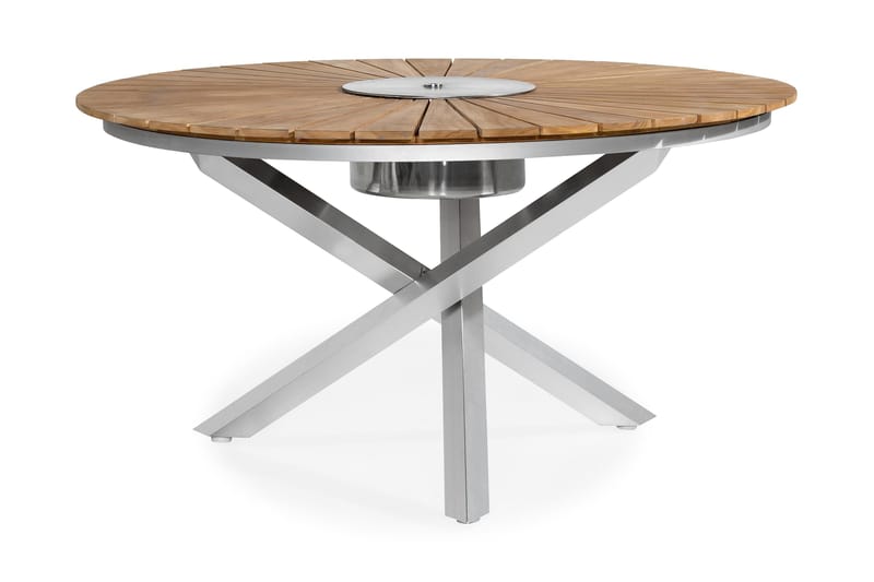Båstad Matbord 150 cm Runt - Teak/Borstad aluminium - Utemöbler - Utebord & trädgårdsbord - Matbord utomhus