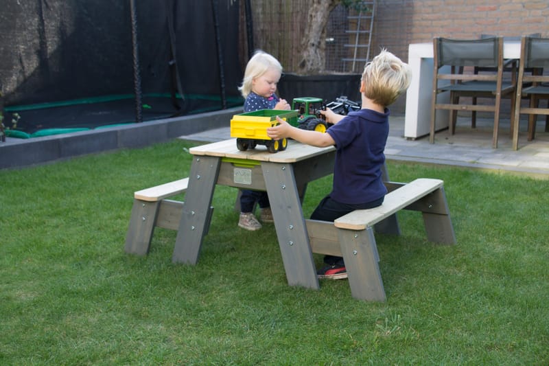 Exit Aksent Sand- och Picknickbord med 2 Bänkar - Grå/Trä/Grön - Utemöbler - Utebord & trädgårdsbord - Picknickbord & bänkbord