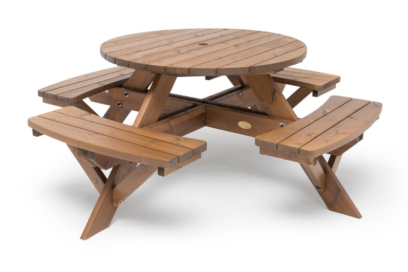 Hillerstorp Picnic Rund 110 cm - Brun - Utemöbler - Utebord & trädgårdsbord - Picknickbord & bänkbord