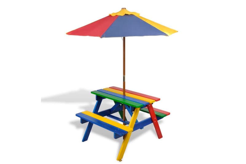 Picknickbord med bänkar och parasoll för barn flerfärgad trä - Flerfärgad - Utemöbler - Utebord & trädgårdsbord - Picknickbord & bänkbord
