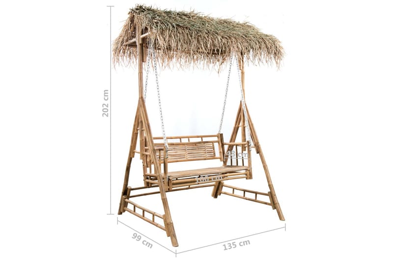 2-sits hammock med palmblad och dyna bambu 202 cm - Grå - Utemöbler - Utesoffa - Hammock