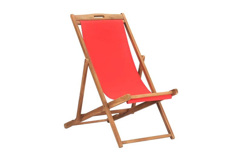 Hopfällbar strandstol massiv teak röd - Röd - Utemöbler - Balkongmöbler - Balkongstolar