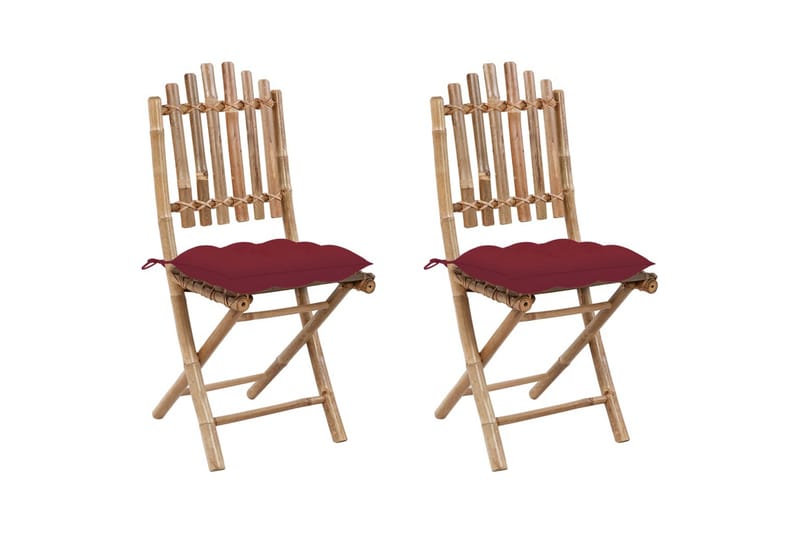 Hopfällbara trädgårdsstolar med dynor 2 st bambu - Röd - Utemöbler - Utestol & trädgårdsstol - Matstol & karmstol utomhus