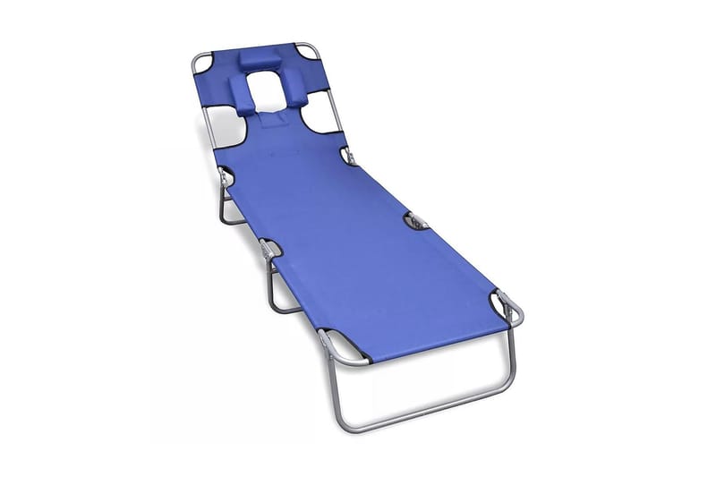 Hopfällbar solsäng med huvudkudde pulverlackerat stål blå - Blå - Utemöbler - Utestol & trädgårdsstol - Solsäng & Solvagnar