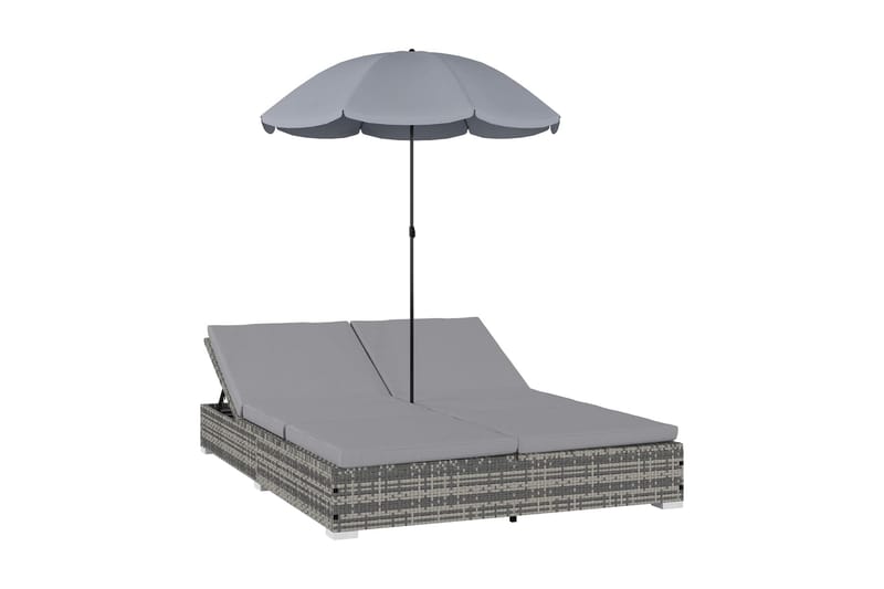 Solsäng med parasoll konstrotting grå - Grå - Utemöbler - Utestol & trädgårdsstol - Solsäng & Solvagnar