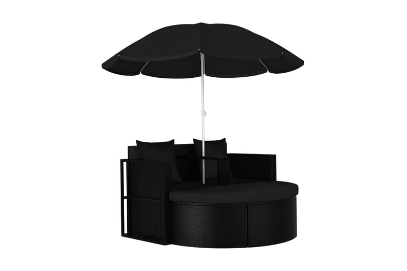 Solsäng med parasoll konstrotting svart - Svart - Utemöbler - Utestol & trädgårdsstol - Solsäng & Solvagnar