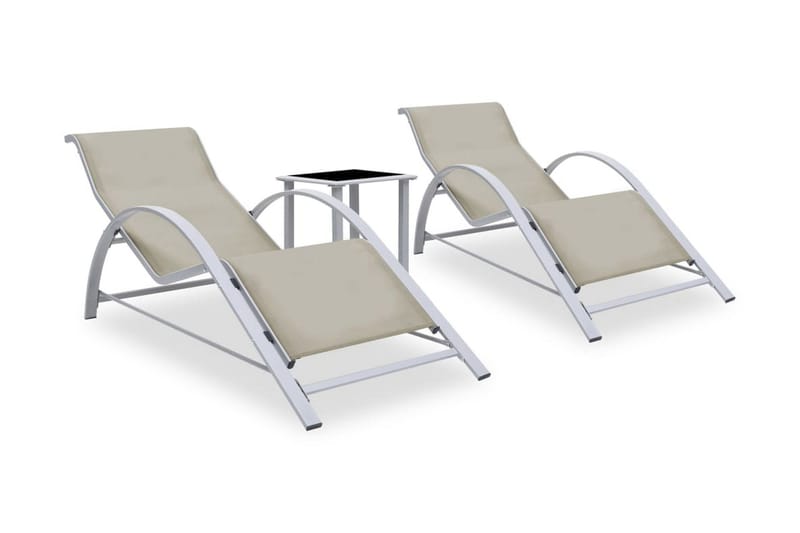 Solsängar 2 st med bord aluminium gräddvit - Vit - Utemöbler - Utestol & trädgårdsstol - Solsäng & Solvagnar
