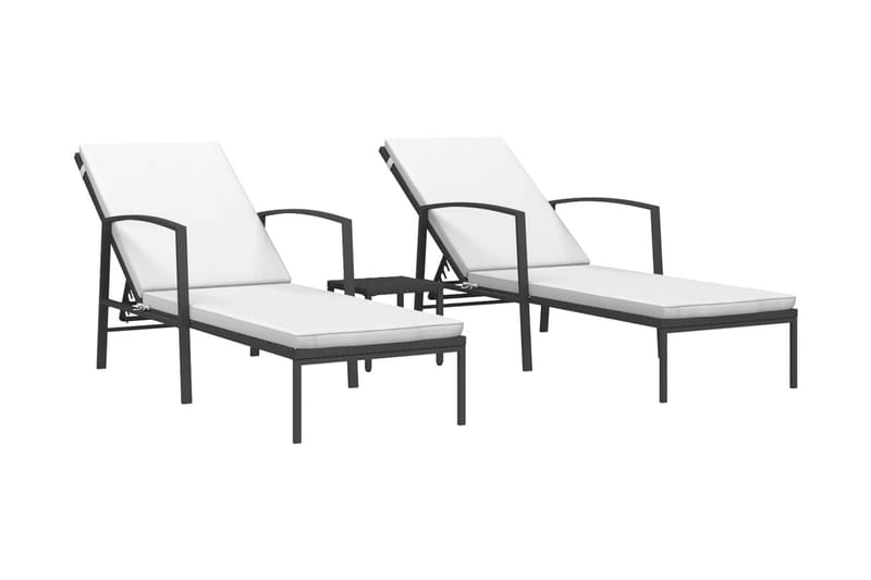Solsängar 2 st med bord konstrotting svart - Svart - Utemöbler - Utestol & trädgårdsstol - Solsäng & Solvagnar