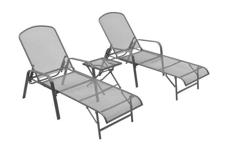Solsängar 2 st med bord stål antracit - Grå - Utemöbler - Utestol & trädgårdsstol - Solsäng & Solvagnar