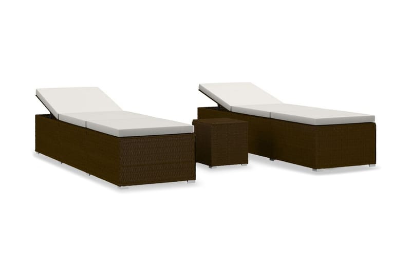 Solsängar och sidobord 3 delar konstrotting brun - Brun - Utemöbler - Utestol & trädgårdsstol - Solsäng & Solvagnar