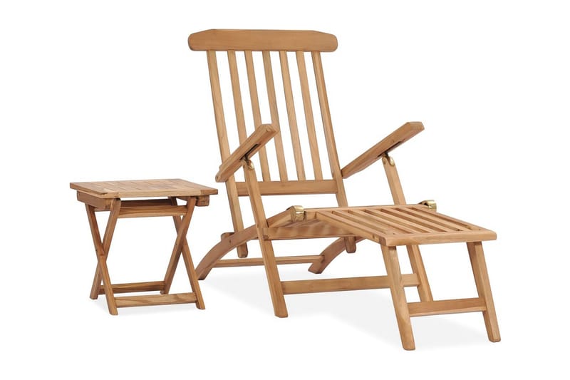 Däckstol med fotstöd och bord massiv teak - Brun - Utemöbler - Utestol & trädgårdsstol - Solstolar - Däckstol
