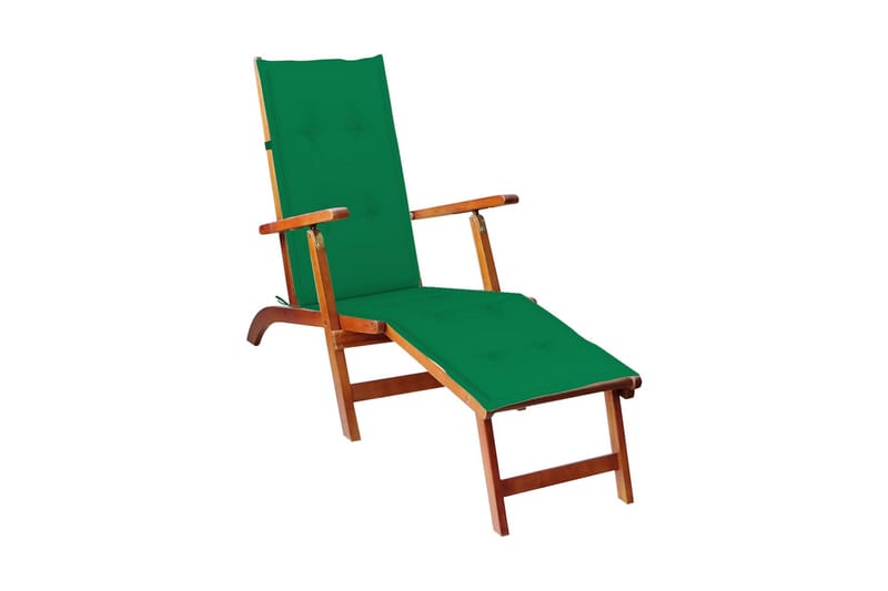 Däckstol med fotstöd och dyna massivt akaciaträ - Grön - Utemöbler - Utestol & trädgårdsstol - Solstolar - Däckstol