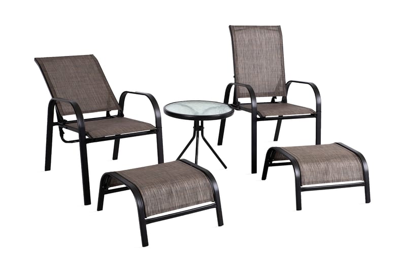 Set DAKOTA bord 2 stolar och 2 fotpallar - Utemöbler - Utestol & trädgårdsstol - Solstolar