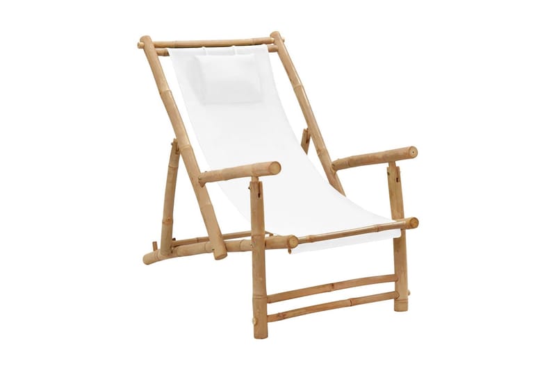 Solstol bambu och kanvas gräddvit - Vit - Utemöbler - Utestol & trädgårdsstol - Solstolar