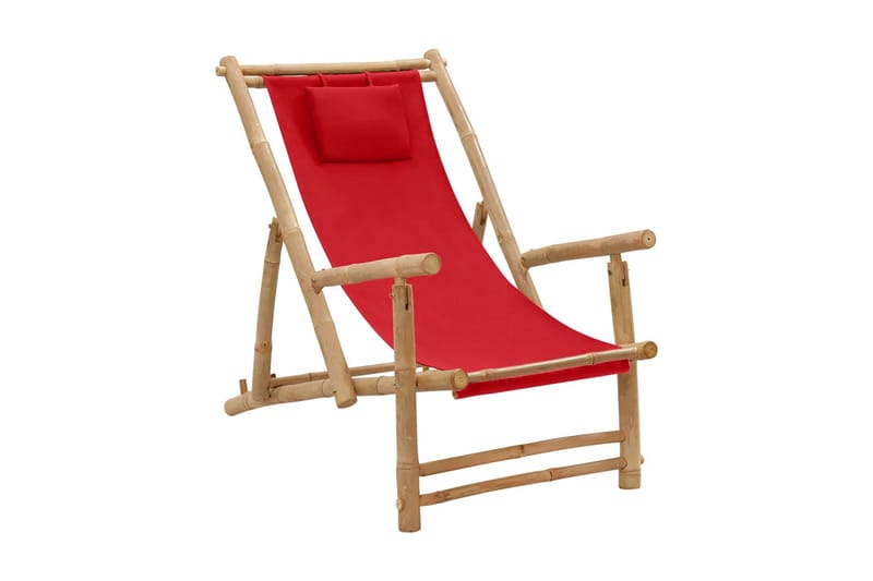 Solstol bambu och kanvas röd - Röd - Utemöbler - Utestol & trädgårdsstol - Solstolar