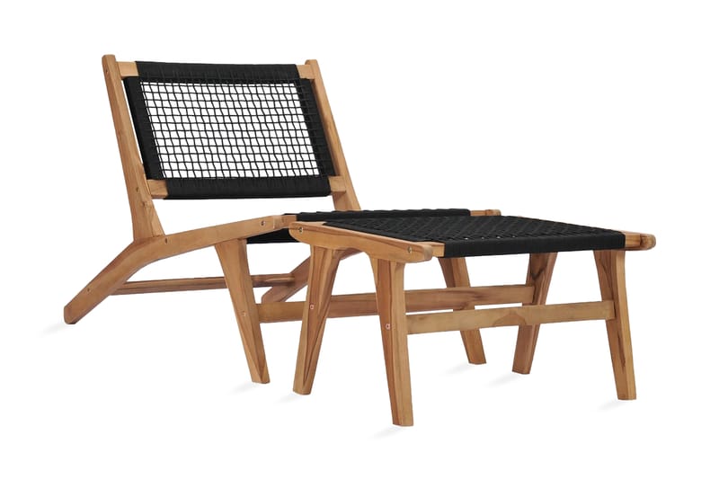 Trädgårdsstol med fotpall massiv teak och rep - Brun - Utemöbler - Utestol & trädgårdsstol - Utefåtölj & loungefåtölj