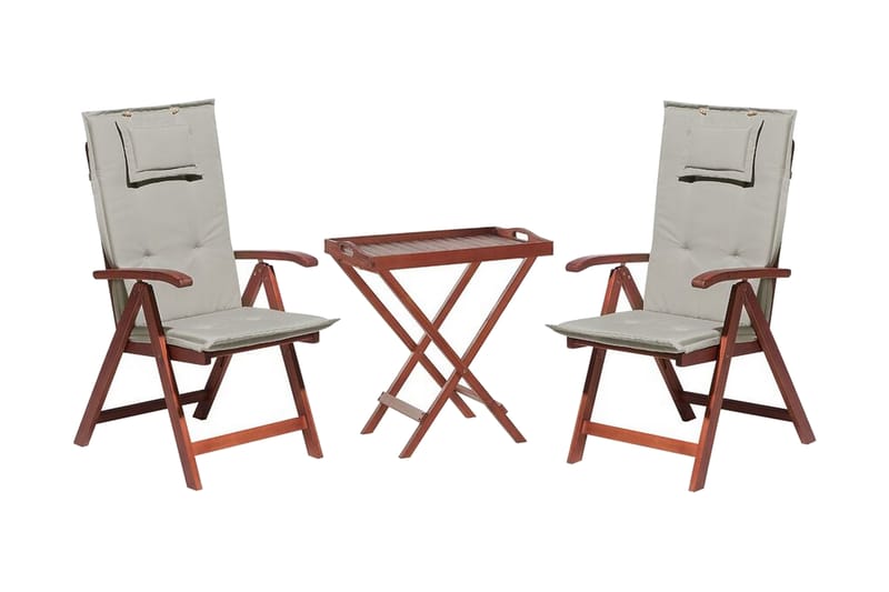 Balkongset av bord och 2 stolar med dynor TOSCANA - Trä/natur - Utemöbler - Balkong - Balkongmöbler - Balkonggrupp