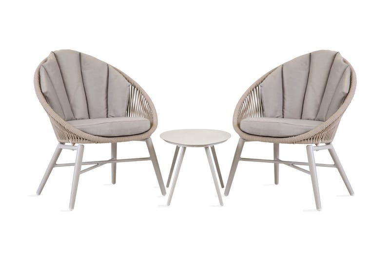 Balkongset SHELLY bord och 2 stolar grå/beige - Utemöbler - Utegrupp - Cafeset